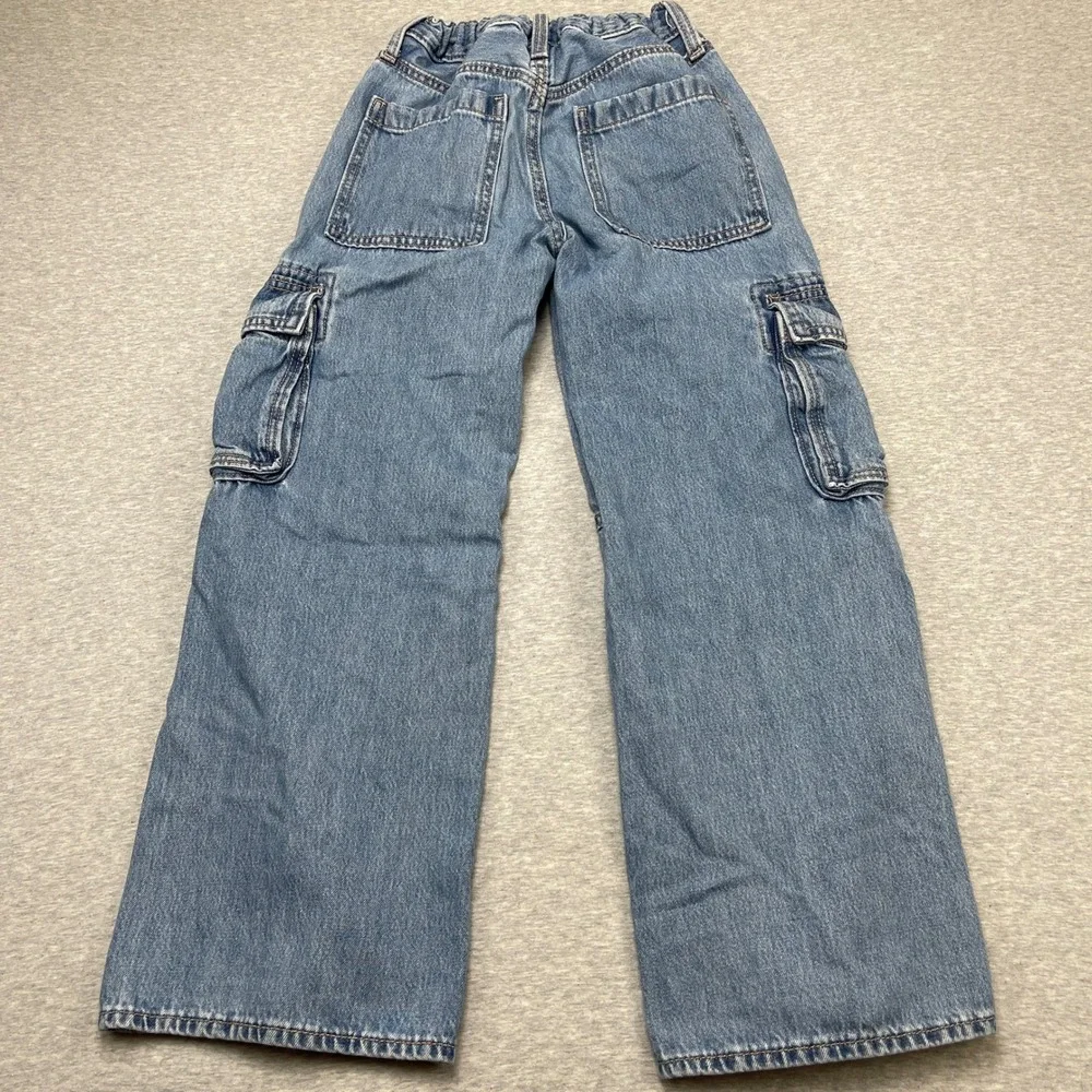 Old Navy Jeans Kids 10 Baggy High Rise Light Wash Cargo Built-In Tough EUC